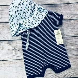 Leveret Navy Romper+SunnyDayz hat 3-6M
